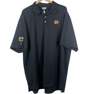 Antigua Mens Chicago Blackhawks Golf Polo Shirt XXL Black Embroidered